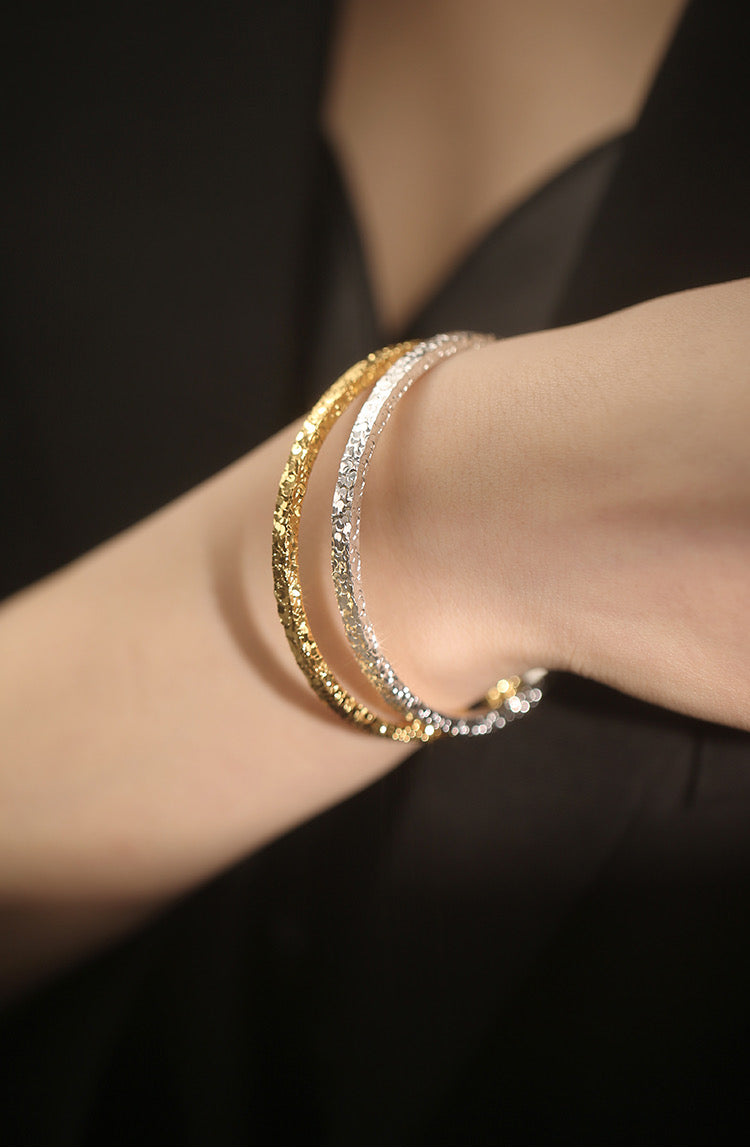 Rhodium/18K Golden Plated Solid S925 Sterling Silver Crushed Ice Bracelet for Women - Versatile, Luxurious, and Chic