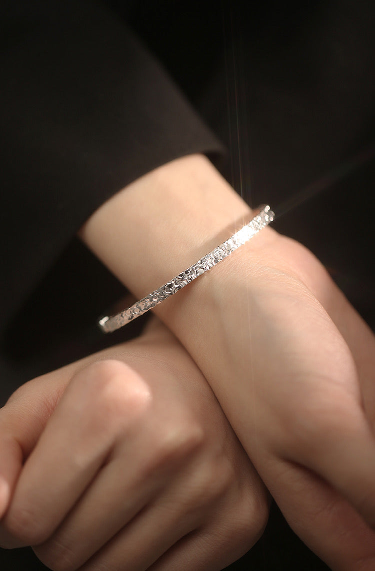 Rhodium/18K Golden Plated Solid S925 Sterling Silver Crushed Ice Bracelet for Women - Versatile, Luxurious, and Chic