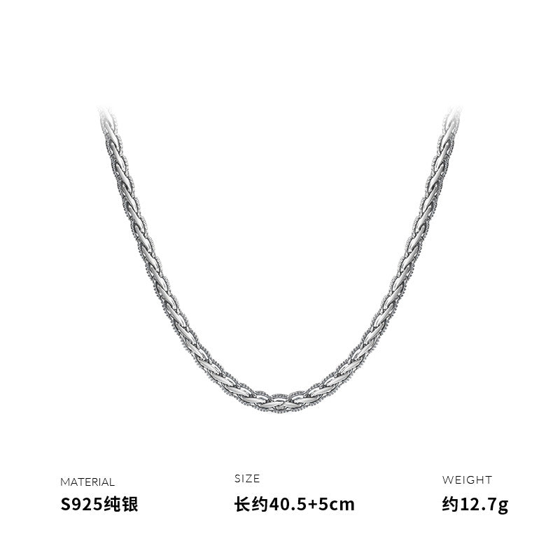 Luckeebuy Solid 925 Sterling Silver Braided Curb Chain Necklace for Women and Men